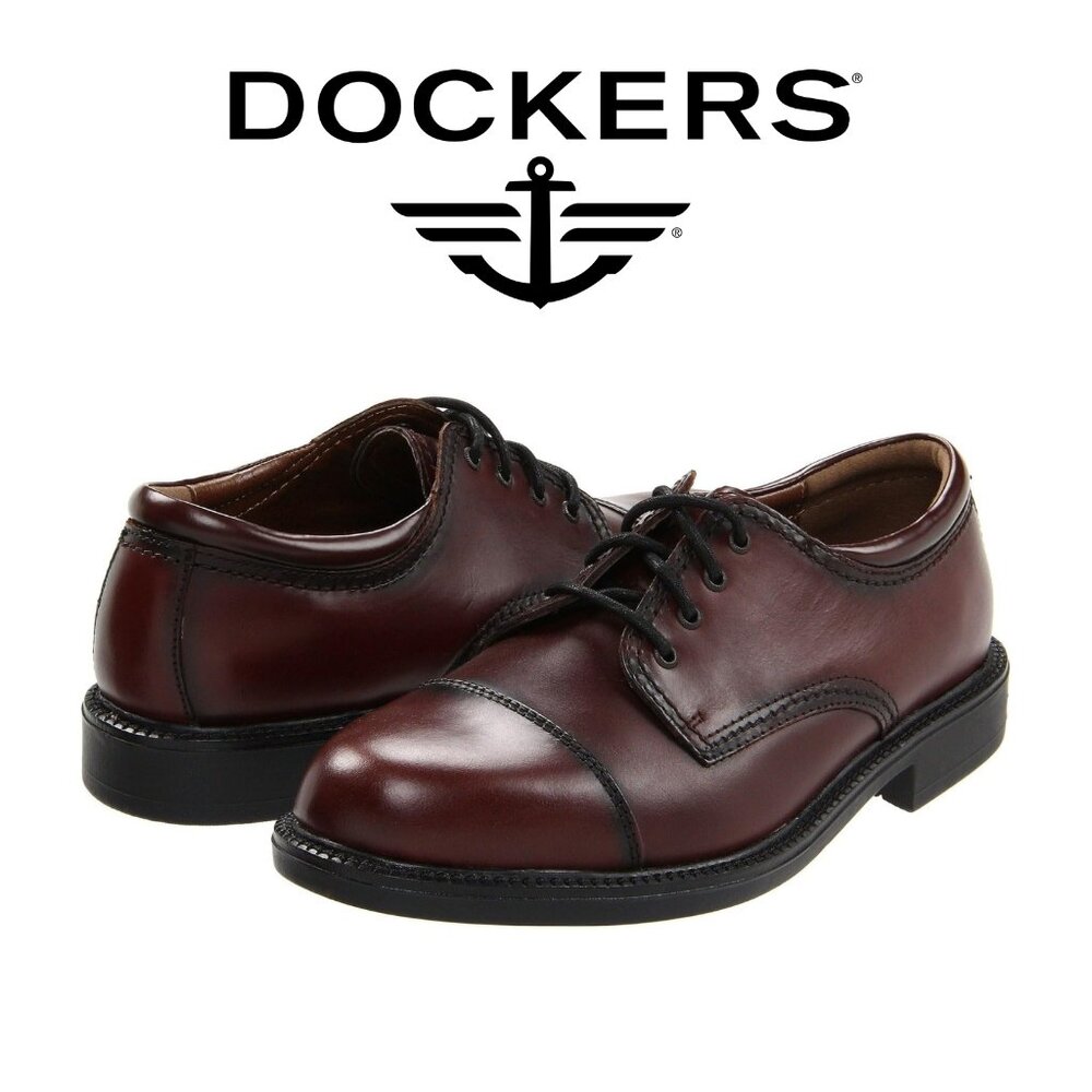 🌟DOCKERS Men's Gordon Cap Toe Oxford Classic Dress Shoes Brown Leather Size 8M